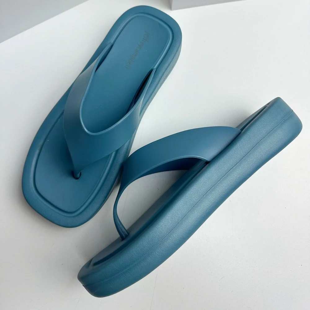 Jeffrey Campbell Anthropologie Darcie Platform Turquoise Blue Flip Flops Size 9 - Picture 1 of 11